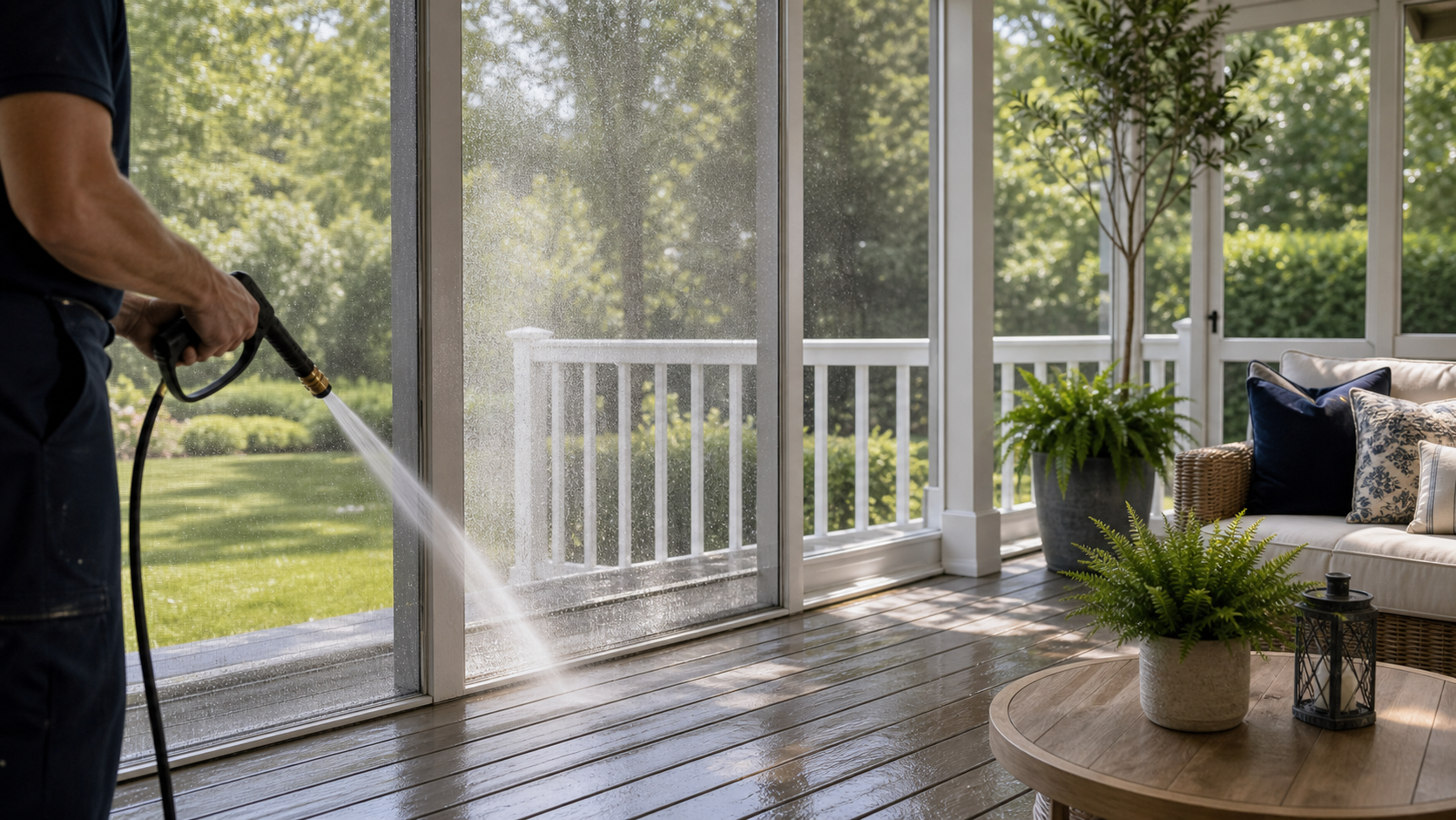 pressure washing screened porch