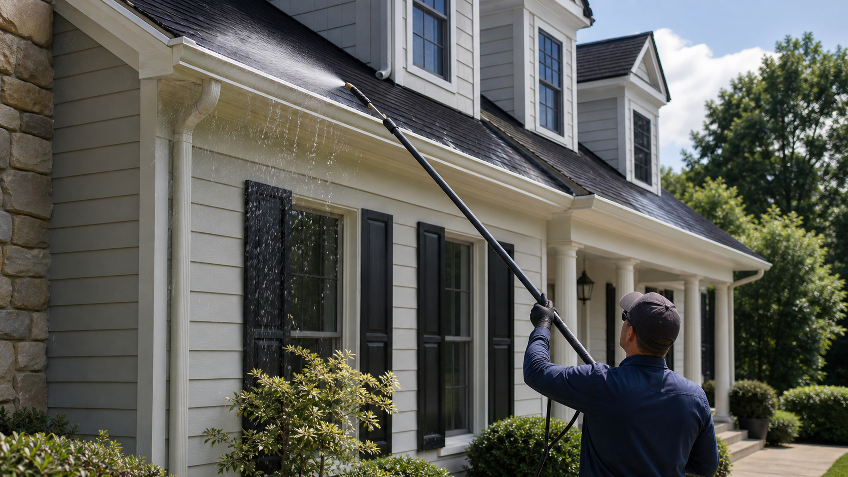 Can You Pressure Wash Gutters And Downspouts? | Northern Virginia Power Washers pressure washing gutters and downspouts