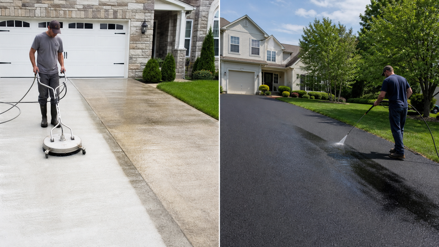 Concrete Vs. Asphalt Driveway: Does The Surface Type Change How Power Washing Is Done? | Northern Virginia Power Washers concrete vs asphalt driveway power washing Northern Virginia