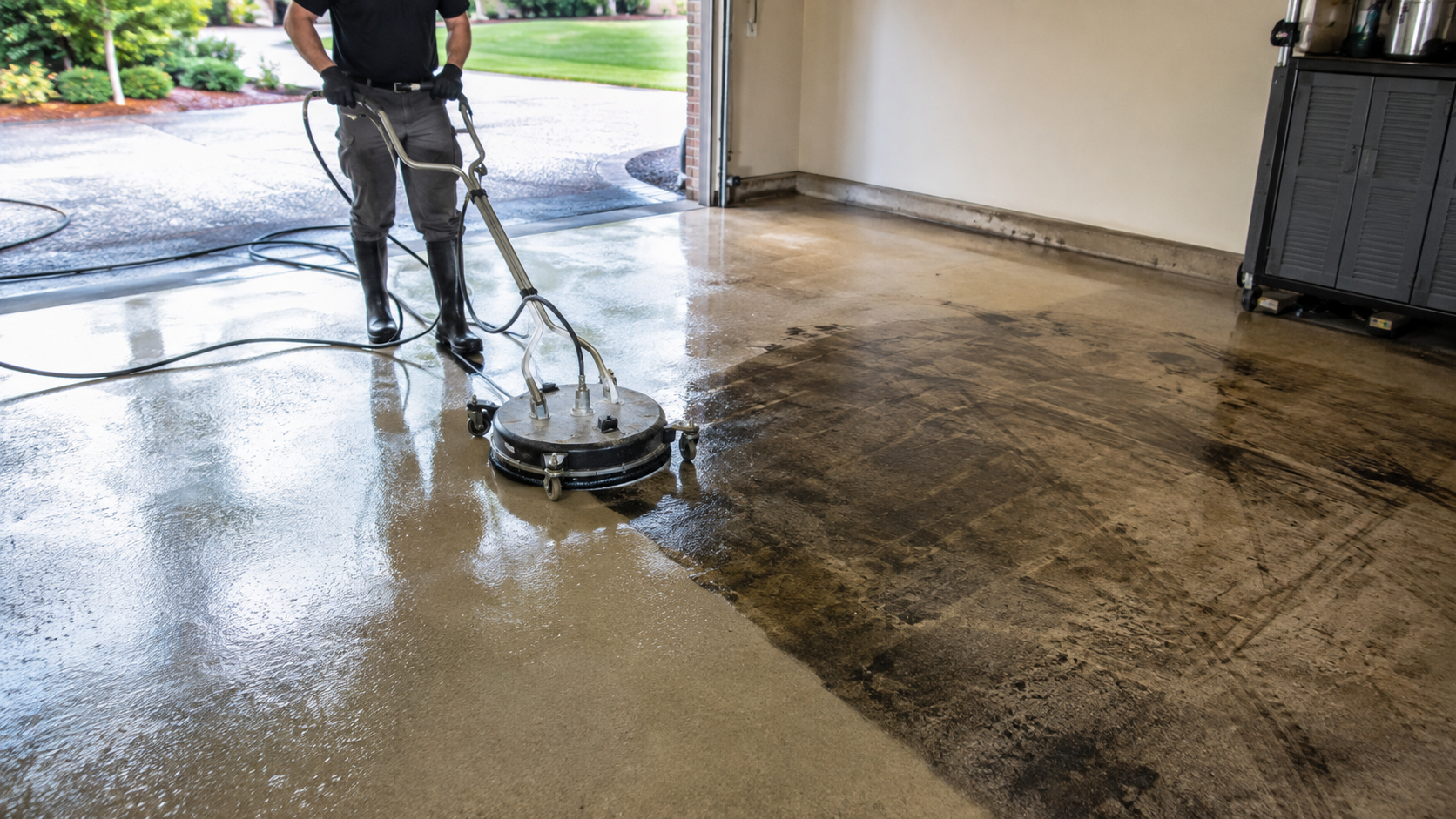 pressure washing garage floor