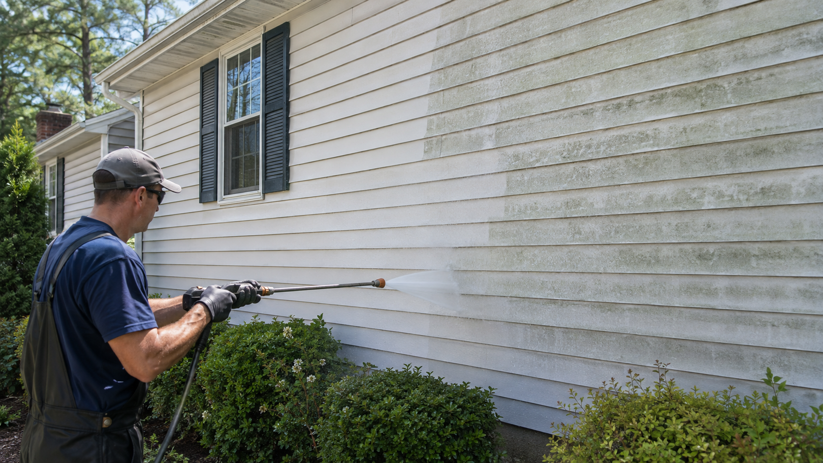 pressure washing aluminum siding on a Northern Virginia home