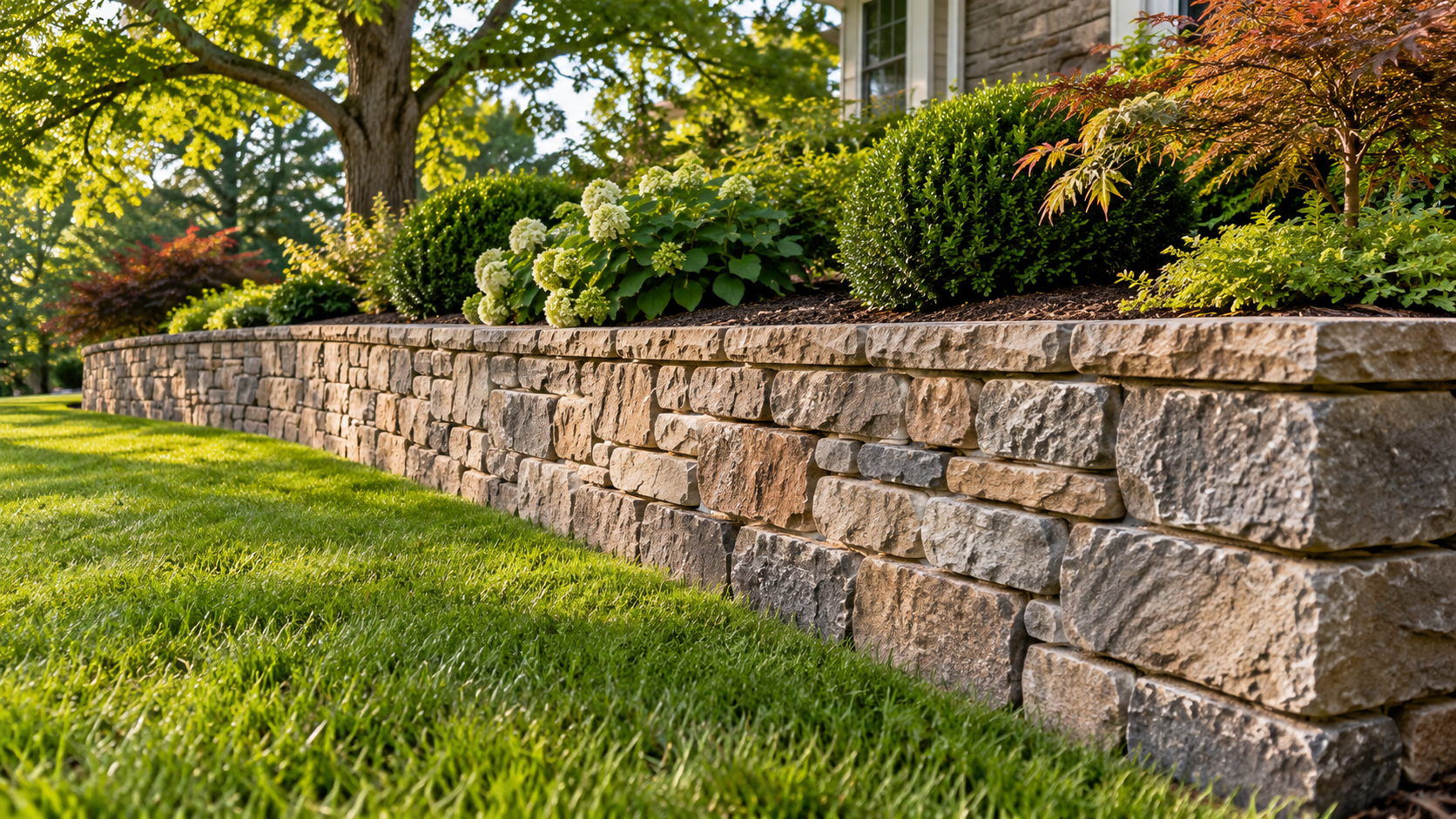Can You Pressure Wash A Retaining Wall? | Northern Virginia Power Washers Illustrative natural stone retaining wall beside a leafy residential garden